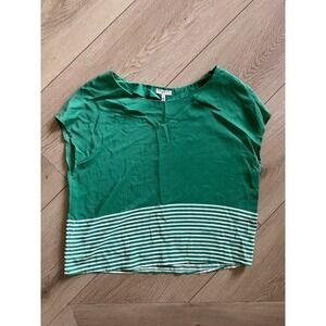 Joie Green White Striped‎ Cap Sleeve Casual Top Blouse Women's Size S